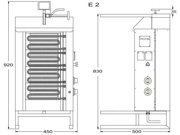 POTIS E2 Dönergrill Gyrosgrill Döner Ocagi Energiesparend